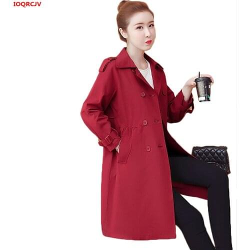 Large Size Trench Coat Women Spring Autumn Solid Color Long Sleeve Windbreaker Female Plus Size Medium length Trench Coat W1818