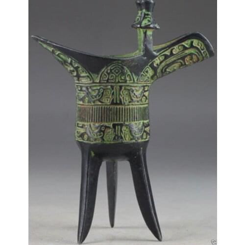 Oriental Bronze Chinese Old Exorcism Handwork Embossment Wine Cup Decor