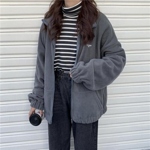 Women Hoodies Streetwear Zip-up Oversize Sweatshirt Vintage Oversize Hooded Jacket Trendy Solid Pocket Collar Outwear HipHop Top