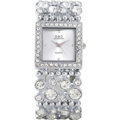 WA171 Women Watches Fashion G&D Brand Luxury Gold Crystal Bracelet Watches Ladies Steel Quartz Wristwatches Womens Watches