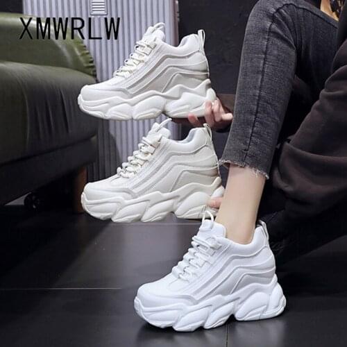 XMWRLW Womens Casual Leather Shoes 2021 Spring Summer Chunky Sneakers For Women High Heels Shoes Breathable Ladies Spring Shoe