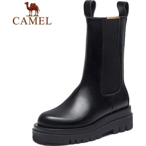 CAMEL Winter Short Plush Mid-calf Boots Women Platform Thick Bottom Tube Boots Women Chelsea Short Boots Ladies Shoes 2020 New
