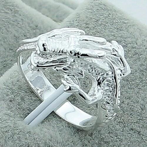 Hot Sale 925 Silver Plated Fashion Ethnic Dragon Rings For Women Trendy Wedding Engagement Anniversary Daily Party Gift