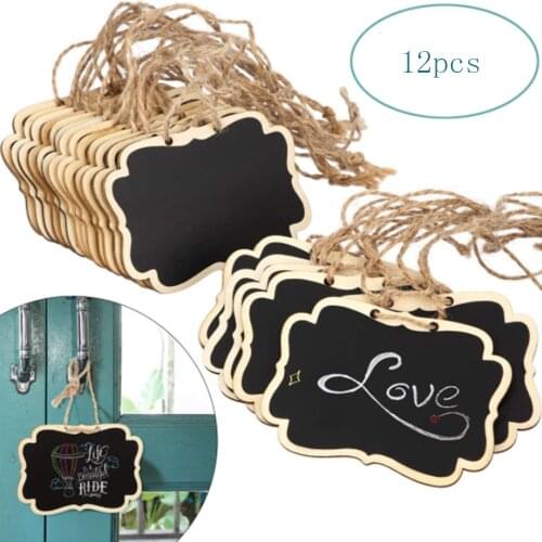 12PCS Mini Chalkboards Hanging Blackboard Wedding Party Table Number Place Tag Message Board