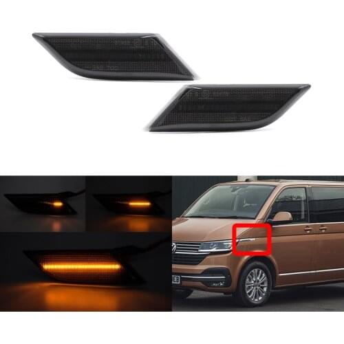 2x Fits For VW Transporter T6.1 Facelift 2020-Up Smoked Lens Front Amber Led Side Marker Lights Turn Signal Lamps