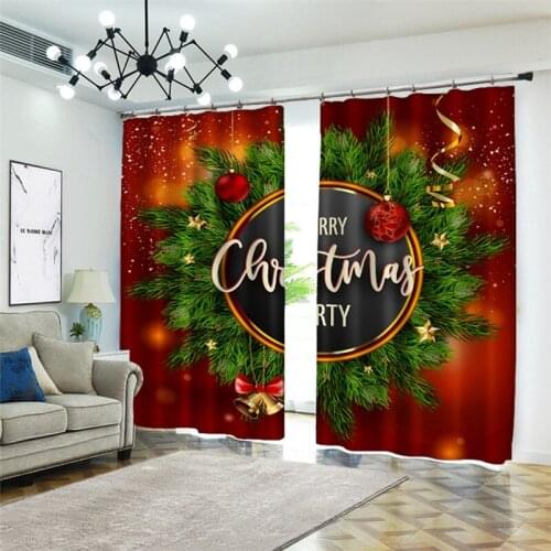 3D Window Curtains Red and green combination Christmas Landscape Decoration Curtains Window Treatment For Living Room Bedroom