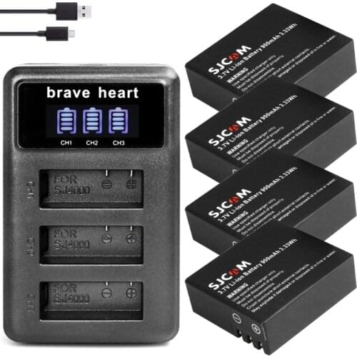 4x Original SJ4000 4k AIR Battery SJ5000 SJ6000 SJ7000 Bateria + SJ5000X Wifi Charger For SJCAM M10 SJ8000 SJ9000 Eken Batterie
