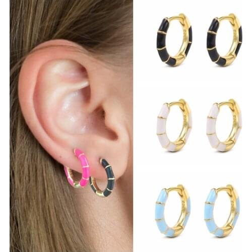 CANNER Trendy 925 Sterling Silver Fashion Pink Purple White Rose Red Round Enamel Hoop Earrings Women Charming Jewelry Wholesale