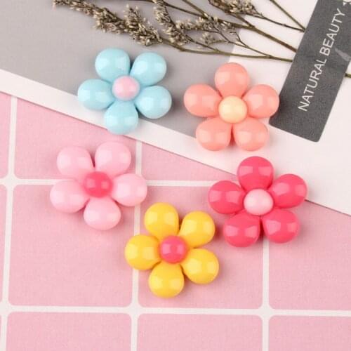 Free Shipping 50pcs 24MM Cute Spring Flowers Flatback Resin Cabochons DIY Jewelry Findings Ornament Accessories Button stick