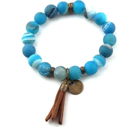 Free Shipping Fashion Energy Bracelets Beautiful 10mm Natural Druzy Bead Antique Bronze Tassel Bracelet