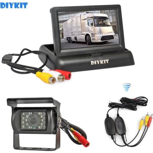 DIYKIT Wireless 4.3" Foldable Rear View Monitor Car Monitor Waterproof CCD Reverse Backup IR Night Vision Bus Truck Camera