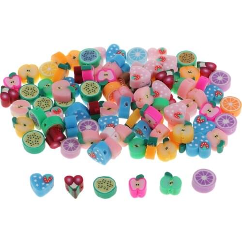 100x Handmade Polymer Clay Fruit Beads Charms Slices for DIY Craft Supplies