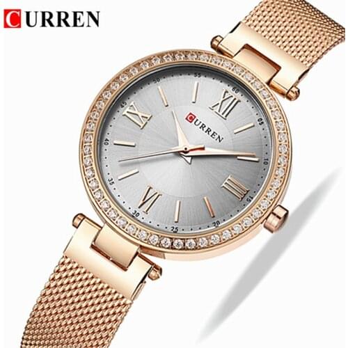 CURREN Watch Women Stainless Steel Quartz Watches Lady Top Brand Luxury Fashion Clock Rhinestone Wrist Watch Relogio Feminino