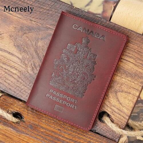 Crazy Horse Leather Canada Genuine Leather Passport Cover Vintage Card Holder Men Passport Case Travel Unisex Travel Wallet