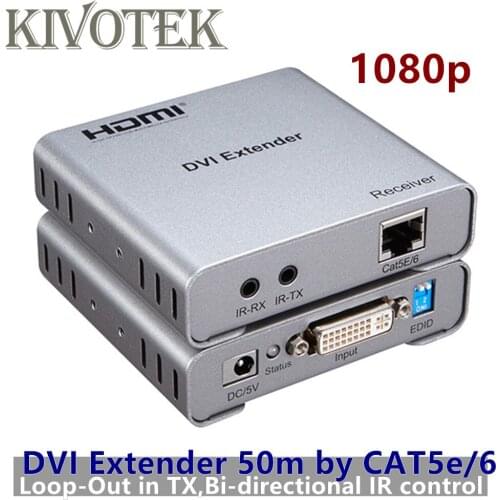 DVI Extender Transceiver Adapter Extension dvi signal 50m by Trasmitter Receiver+ Cat5/6 RJ45 Ethernet LAN Cable Free Shipping