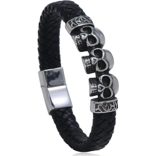 Jessingshow Stainless Steel Handmade Weave Bracelet Men Brown Cuff Bracelets & Bangle Wristband Vintage Punk Male Jewelry Gift