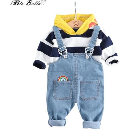 3 Pieces Children Boys Girls Clothing Sets 2020 Spring Autumn Striped T-shirt+Suspender Jeans Kids Clothes Toddler Boys Outfits