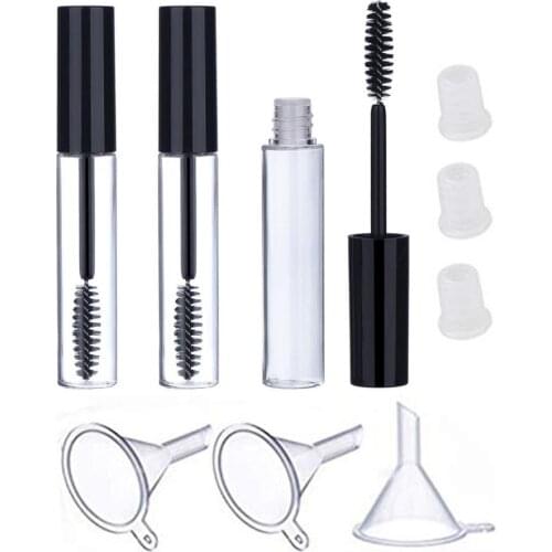 3pcs 10ml Empty Mascara Bottles With Wand Refillable Eyelash Cream Bottles Plastic Funnels Cosmetic Diy Makeup Container