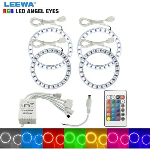 LEEWA 2X70mm 2X80mm Car RGB Multi-Color LED Angel Eyes Halo Ring Light Kit Wireless Remote Control For Lada Vaz 2109 #CA1120