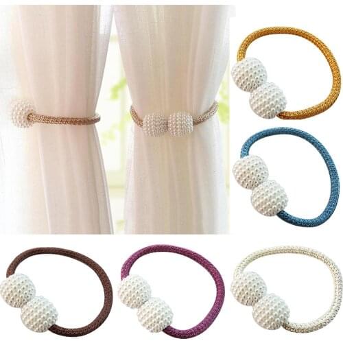 Hot Sale Faux Pearl Beads Weaving Rope Magnetic Curtain Tieback Ring Holder Home Decor Curtain Decorative Accessories