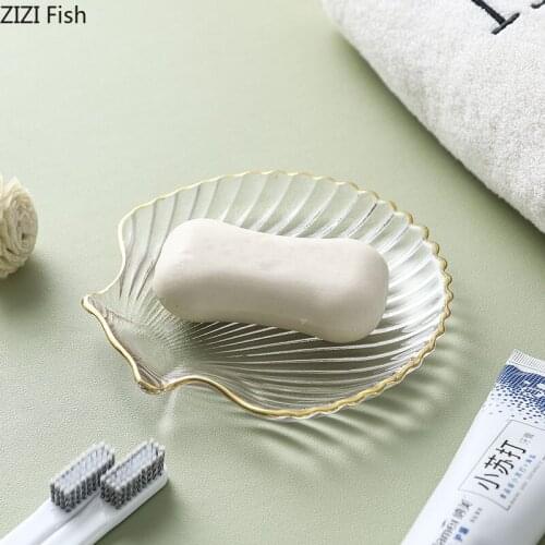 Scallop Soap Dish Simple Glass Toilet Soap Storage Organizer Tracing Gold Craft Wash Tools Bathroom Supplies Toiletries Product