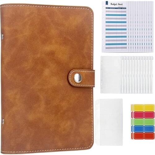 28Pcs A6 PU Leather Notebook Binder Set, 6 Ring Budget Binders, with Zipper Bags, Binder Cover Organizer for Budgeting