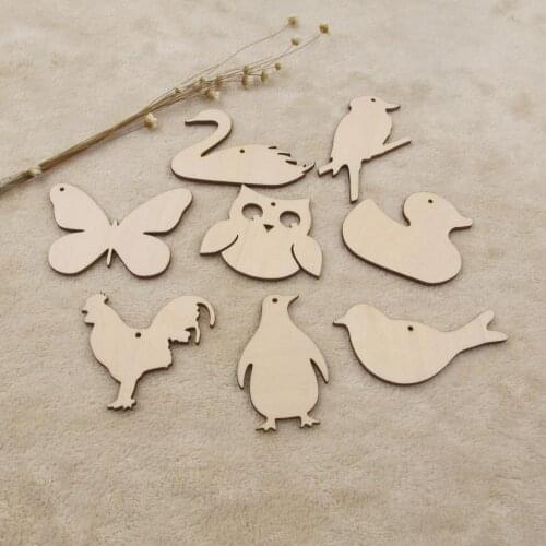 Unfinished Blank Wood DIY Crafts Bird Duck Swan Butterfly Owl Wooden Shap Cutout For Diy Project Painting Home Decoration
