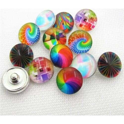New 20pcs/lot Ginger Glass Rainbow Snap Buttons Fit 18mm Snap button Charms pendants DIY Jewelry Bracelets&Bangles