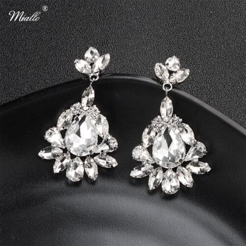 Miallo 2019 Newest Fashion Water Drop Crystal Long Drop Earrings Women Wedding Jewelry Clear Bride Dangle Earrings Holiday Gifts