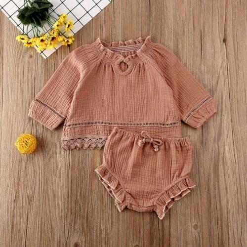 2PCS New Fashion Cute Newborn Baby Girl Ruffle Tops Long Sleeve T-shirt Shorts Pants Outfits Set Clothes Cotton Blend 0-24M