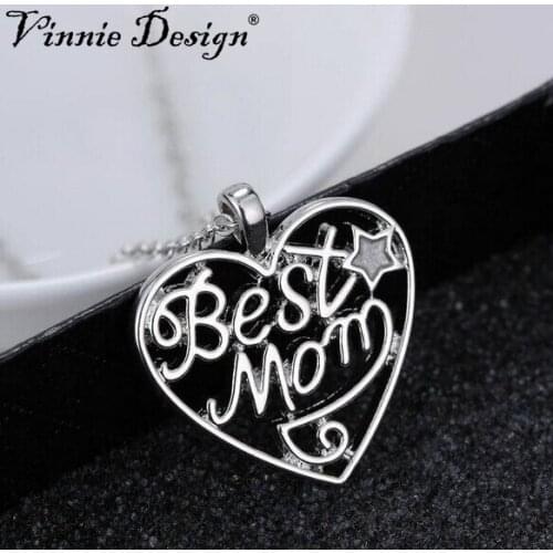 Vinnie Design Jewelry New Silver Color Pendant Necklace Love Mom Best Gift for Mothers' Day 5pcs/lot