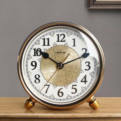 Hot Vintage Metal Table Clock Mute Living Room Desk Clock Home Decoration European Table Watch Desktop Bedroom Alarm Clock