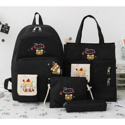 4 pce set Schoolbag For Girl Women Backpack Canvas Female Student College School Bag Cool Laptop Backpack Fashion Travel Backbag