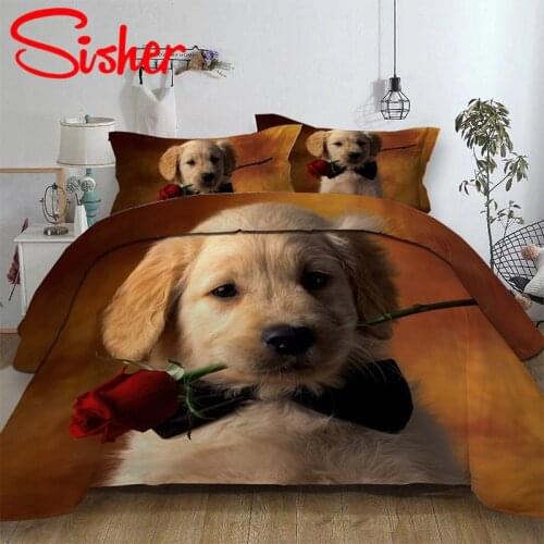 Sisher 3D Cartoon Bedding Sets Animal Dog Cat Print Duvet Cover Set Single Double Size Queen King Dekbedovertrek No Bed Sheet