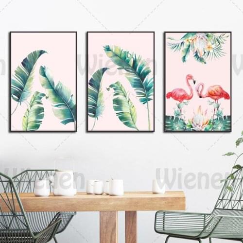 Nordic Tropical Plants & Flamingo Canvas Poster Nature Landscape Wall Art Decoration Painting for Living Room Bedroom Home Decor