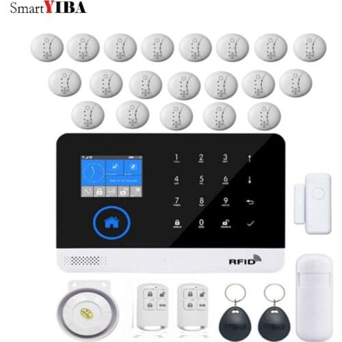 SmartYIBA WIFI RFID APP Smoke Fire Detector Sensor Alarm Kits Wireless GSM Alarm Remote Security Protection System Home Alarm