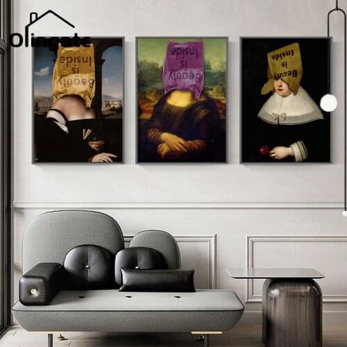 Vintage Funny Figure Canvas Painting Retro Portrait Plastic Bag Wall Art One Piece Canvas Poster Home Living Drawing Room Decor