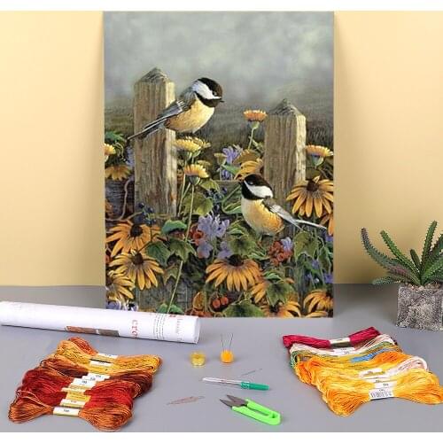Animal Bird Printed Water-Soluble Canvas 11CT Cross Stitch Set Embroidery DMC Threads Handmade Hobby Knitting Craft Adults
