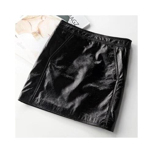 Top brand New Sheepskin 2020 High Waist Bright Leather Skirt J12 high quality