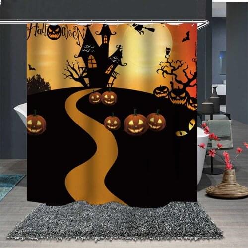 Cartoon Halloween Print Shower Curtain Shower Screen Cute Children Shower Curtain Waterproof Polyester Home Decoration Hook
