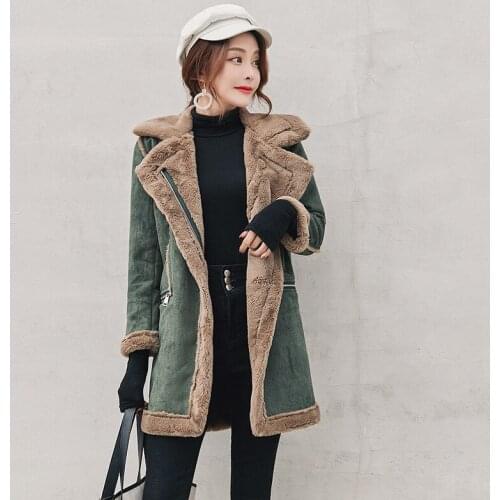 Cotton Womens Long Section 2021 New Fashion Winter Harajuku Stitching Jacket Female Deerskin Lamb Lamb Coat Female W624