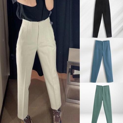 Women Pants Elastic Waist Wide Leg High Waist Fashion Trousers Athletic Pure Color Straight Female Loose Suit Pants for Outdoor