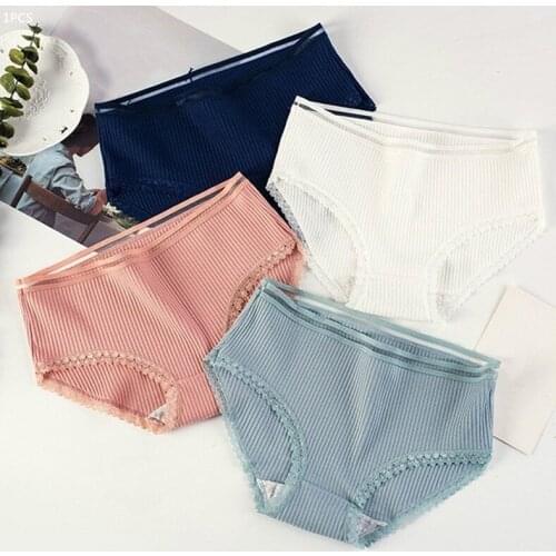 Women Briefs Soid Color Sexy Cotton Mesh Lace Patchwork Fashion Thread Breathable Mid Rise Students Briefs