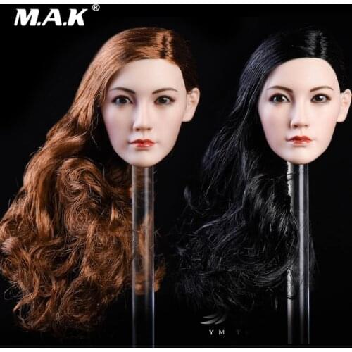 1/6 Head Sculpt Black/Brown Hair Transplant Asian Beauty Female Soldier Head Sculpt YMT22 Model for 12'' Suntan Action Figure