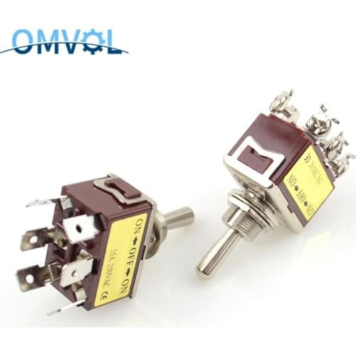 12mm Latching 6 flat pin toggle switch ON-OFF-ON (on)-off-(on) momentary toggle switch,6 screws