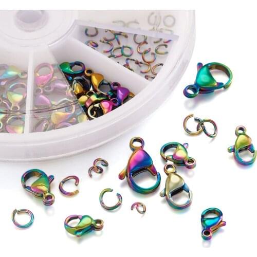 60pcs/Set Multi-color 304 Stainless Steel Lobster Claw Clasps Open Jump Rings For Jewelry Making DIY Findings Accessories