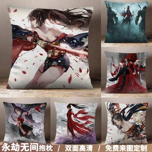 Anime Naraka: Bladepoint Demon Knife Girl Square Throw Pillow Cosplay Game Cartoon Student Short Plush Sofa Cushion Gift 45*45cm