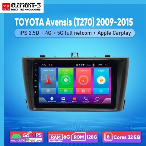 ELEMENT-5 9 inch 6G+128G Android 10 4G 5G WIFI RDS DSP Car Radio For TOYOTA Avensis (T270) 2009-2015 Navigation GPS