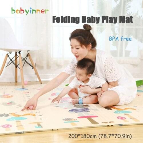 Babyinner 200*180cm Baby Play Mat Folding Reversible Crawling Mat XPE Thickened Foam Floor Puzzle Non-Slip Games Mats Kids Rug