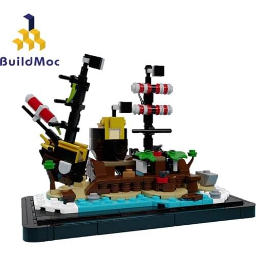 Buildmoc City Fish Boat Ship Pirates Bay 368PCS MOC Model Building Blocks Toys for Children DIY City Toy Kids Gifts